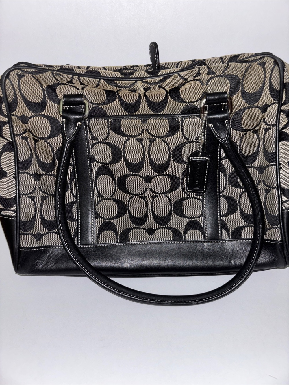 Coach Monogram Canvas Tote in Black and Tan